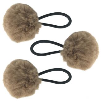 Fako Fashion® - Haarelastiekjes Met Pompom - Ø 5cm - 4mm Dik - 3 Stuks - Bruin