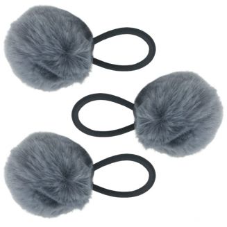 Fako Fashion® - Haarelastiekjes Met Pompom - Ø 5cm - 4mm Dik - 3 Stuks - Grijs