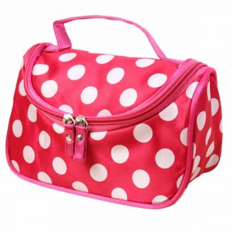 Fako Fashion® - Make Up Tasje Met Spiegel - Cosmetica Organizer - Toilettas - Roze Met Witte Stippen