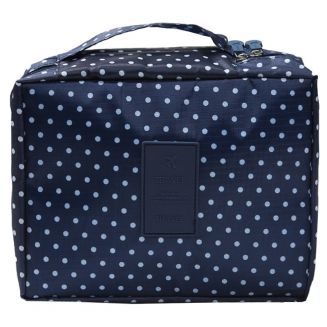 Fako Fashion® - Make Up Tasje Rechthoek - Cosmetica Organizer - Toilettas - 21x16x8cm - Stippen Navy Blauw