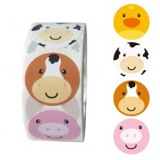 500 Stickers Op Rol - 2.5cm - Boerderij Dieren - Beloningsstickers - Stickers Kinderen - Sluitsticker - Sluitzegel - 25mm