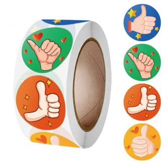 500 Stickers Op Rol - 2.5cm - Dikke Duim - Duimpje - Thumbs Up - Beloningsstickers - Stickers Kinderen - Sluitsticker - Sluitzegel - 25mm