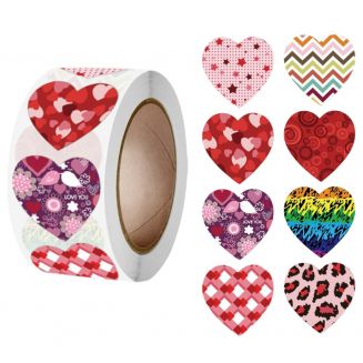 500 Stickers Op Rol - 2.5cm - Hart / Hartjes Mix - Beloningsstickers - Stickers Kinderen - Sluitsticker - Sluitzegel - 25mm