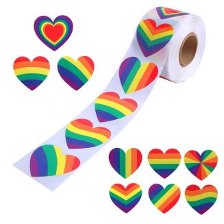 500 Stickers Op Rol - 2.5cm - Hart / Hartjes Regenboog Mix - Beloningsstickers - Stickers Kinderen - Sluitsticker - Sluitzegel - 25mm