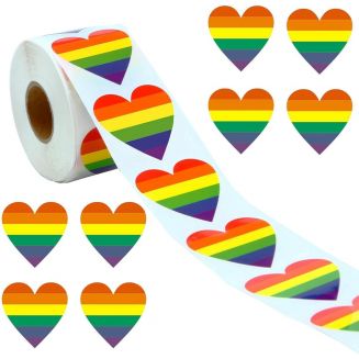 500 Stickers Op Rol - 2.5cm - Hart / Hartjes Regenboog Horizon - Beloningsstickers - Stickers Kinderen - Sluitsticker - Sluitzegel - 25mm