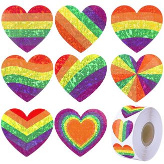 500 Stickers Op Rol - 2.5cm - Hart / Hartjes Regenboog Twist - Beloningsstickers - Stickers Kinderen - Sluitsticker - Sluitzegel - 25mm