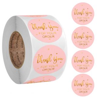 500 Stickers Op Rol - 2.5cm - Thank You For Your Order Roze/Goud - Bedankt Stickers - Sluitsticker - Sluitzegel - 25mm
