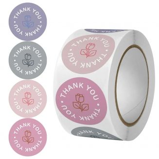 500 Stickers Op Rol - 2.5cm - Thank You Bloem - Bedankt Stickers - Sluitsticker - Sluitzegel - 25mm