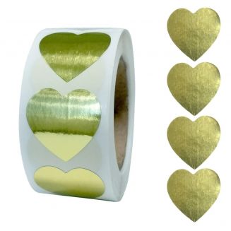 500 Stickers Op Rol - 2.5cm - Hart Goud - Beloningsstickers - Stickers Kinderen - Sluitsticker - Sluitzegel - 25mm