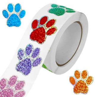 500 Stickers Op Rol - 2.5cm - Pootjes - Poot Glitter - Beloningsstickers - Stickers Kinderen - Sluitsticker - Sluitzegel - 25mm