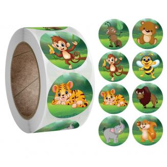 500 Stickers Op Rol - 2.5cm - Dierentuin Dieren Groen - Beloningsstickers - Stickers Kinderen - Sluitsticker - Sluitzegel - 25mm