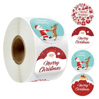500 Kerst Stickers Op Rol - 2.5cm - Kerststickers - Christmas Stickers - Label Kerst - Sluitzegel - Merry Christmas Red Mix - 25mm