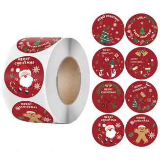 500 Kerst Stickers Op Rol - 2.5cm - Kerststickers - Christmas Stickers - Label Kerst - Sluitzegel - Merry Christmas Rood Mix - 25mm