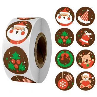 500 Kerst Stickers Op Rol - 2.5cm - Kerststickers - Christmas Stickers - Label Kerst - Sluitzegel - Merry Christmas Bruin Mix - 25mm