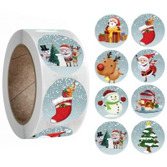 500 Kerst Stickers Op Rol - 2.5cm - Kerststickers - Christmas Stickers - Label Kerst - Sluitzegel - Merry Christmas Snow Mix - 25mm