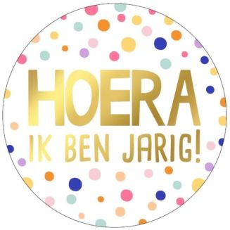 25x Sticker Hoera, Ik Ben Jarig! - Goudfolie - Sluitsticker - Sluitzegel - Feeststicker Presentje - Enveloppe - Cadeau - Gift - Cadeauzakje - Traktatie - Leuk inpakken - Sticker - 50mm - 25 Stuks