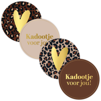 30x Sticker Kadootje Voor Jou - Bruin/Beige/Luipaard - Sluitsticker - Sluitzegel - Feeststicker Presentje - Enveloppe - Cadeau - Gift - Cadeauzakje - Traktatie - Leuk inpakken - Sticker - 50mm - 30 Stuks
