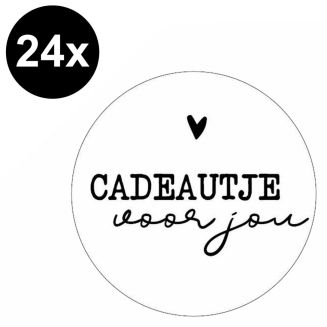 24x Sticker Cadeautje Voor Jou - Zwart - Wit - Sluitsticker - Sluitzegel - Feeststicker Presentje - Enveloppe - Cadeau - Gift - Cadeauzakje - Traktatie - Leuk inpakken - Sticker - 40mm - 24 Stuks