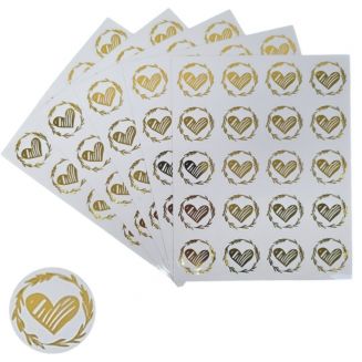 Fako Bijoux® - Transparante Stickers Op Vel - 32mm - Hart Krans Goud - Serie 1 - Sluitsticker - Sluitzegel - Cadeau Sticker - Hartje Goud - 200 Stuks