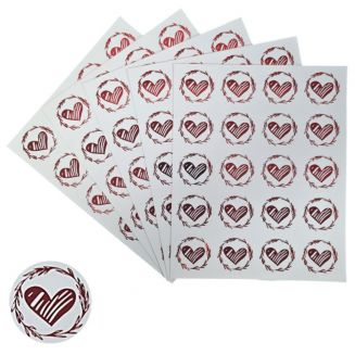 Fako Bijoux® - Transparante Stickers Op Vel - 32mm - Hart Krans Rood - Serie 1 - Sluitsticker - Sluitzegel - Cadeau Sticker - Hartje Rood - 200 Stuks