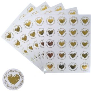 Fako Bijoux® - Transparante Stickers Op Vel - 32mm - Hart Krans Goud - Serie 3 - Sluitsticker - Sluitzegel - Cadeau Sticker - Hartje Goud - 200 Stuks