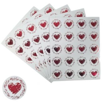 Fako Bijoux® - Transparante Stickers Op Vel - 32mm - Hart Krans Rood - Serie 3 - Sluitsticker - Sluitzegel - Cadeau Sticker - Hartje Rood - 200 Stuks