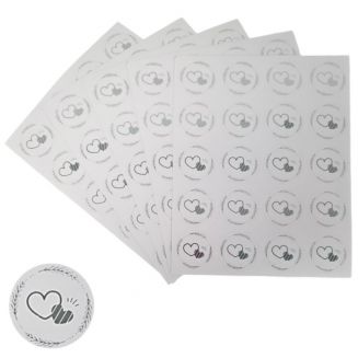 Fako Bijoux® - Transparante Stickers Op Vel - 32mm - Hart Krans Zilver - Serie 4 - Sluitsticker - Sluitzegel - Cadeau Sticker - Hartje Zilver - 200 Stuks
