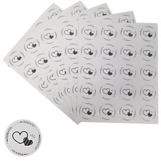 Fako Bijoux® - Transparante Stickers Op Vel - 32mm - Hart Krans Zwart - Serie 4 - Sluitsticker - Sluitzegel - Cadeau Sticker - Hartje Zwart - 200 Stuks