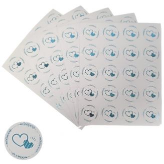 Fako Bijoux® - Transparante Stickers Op Vel - 32mm - Hart Krans Blauw - Serie 4 - Sluitsticker - Sluitzegel - Cadeau Sticker - Hartje Blauw - 200 Stuks