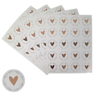 Fako Bijoux® - Transparante Stickers Op Vel - 32mm - Hart Krans Rosé Goud - Serie 5 - Sluitsticker - Sluitzegel - Cadeau Sticker - Hartje Rosé Goud - 200 Stuks
