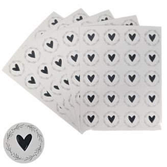 Fako Bijoux® - Transparante Stickers Op Vel - 32mm - Hart Krans Zwart - Serie 5 - Sluitsticker - Sluitzegel - Cadeau Sticker - Hartje Zwart - 200 Stuks