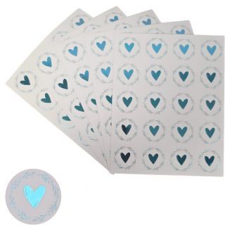 Fako Bijoux® - Transparante Stickers Op Vel - 32mm - Hart Krans Blauw - Serie 5 - Sluitsticker - Sluitzegel - Cadeau Sticker - Hartje Blauw - 200 Stuks