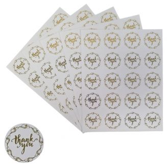 Fako Bijoux® - Transparante Stickers Op Vel - 32mm - Thank You Krans Goud - Sluitsticker - Sluitzegel - Cadeau Sticker - Hartje Goud - 200 Stuks