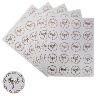 Fako Bijoux® - Transparante Stickers Op Vel - 32mm - Thank You Krans Rosé Goud - Sluitsticker - Sluitzegel - Cadeau Sticker - Hartje Rosé Goud - 200 Stuks