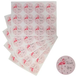 Fako Bijoux® - Flamingo Stickers Op Vel - 38mm - Thank You Flamingo - Sluitsticker - Sluitzegel - Cadeau Sticker - Roze Flamingo - 120 Stuks
