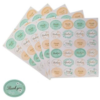 Fako Bijoux® - Thank You Stickers Op Vel - 32x25mm - Thank You Ovaal Goud - Sluitsticker - Sluitzegel - Cadeau Sticker - Bloemen - 240 Stuks