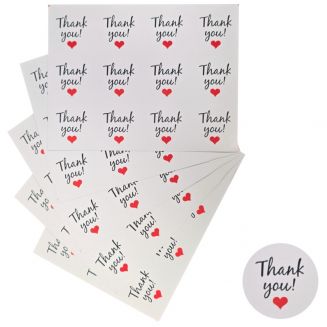 Fako Bijoux® - Thank You Stickers Op Vel - 38mm - Thank You Red Heart - Sluitsticker - Sluitzegel - Cadeau Sticker - Rood Hartje - Wit - 120 Stuks