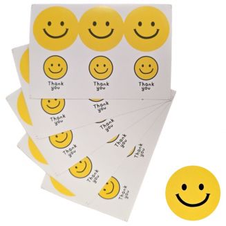 Fako Bijoux® - Thank You Stickers Op Vel - 40mm - Thank You Smiley Emoji - Sluitsticker - Sluitzegel - Cadeau Sticker - Geel - 60 Stuks