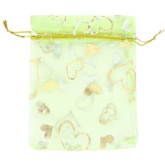 Fako Bijoux® - Organza Zakjes - 9x12cm - Hart Lichtgroen - 20 Stuks