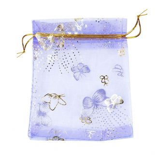 Fako Bijoux® - Organza Zakjes - 10x12cm - Vlinders Print - Paars - 20 Stuks