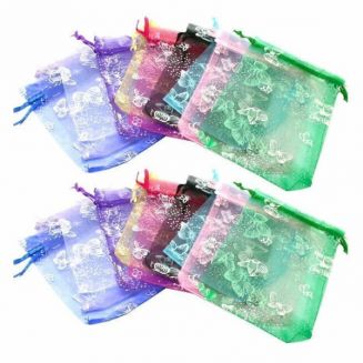 Fako Bijoux® - Organza Zakjes - 7x9cm - Vlinders Print - Mix - 20 Stuks