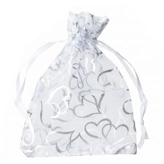 Fako Bijoux® - Organza Zakjes - 10x12cm - Hart Wit - 100 Stuks