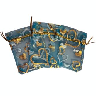 Fako Bijoux® - Organza Zakjes - 7x9cm - Hart Print Blauw - 10 Stuks
