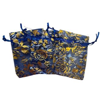 Fako Bijoux® - Organza Zakjes - 6x8cm - Roos Print Donkerblauw I - 10 Stuks