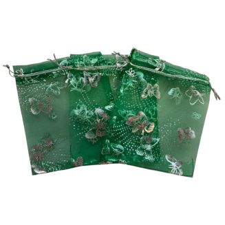 Fako Bijoux® - Organza Zakjes - 10x12cm - Vlinder Print Groen - 20 Stuks