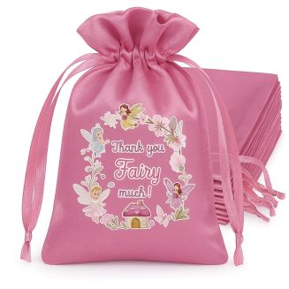 Fako Bijoux® - Satijnen Cadeau Zakjes - Zachte Kado Zakjes - Thank You Fairy Much! - Sprookjes - 10x15cm - Roze - 20 Stuks