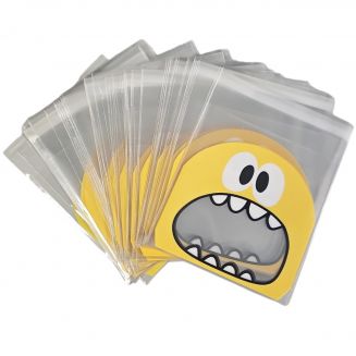 Fako Bijoux® - 50x Uitdeelzakjes - Cellofaan Plastic Traktatie Kado Zakjes - Snoepzakjes - Monster - 10x10cm - Geel