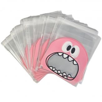 Fako Bijoux® - 100x Uitdeelzakjes - Cellofaan Plastic Traktatie Kado Zakjes - Snoepzakjes - Monster - 10x10cm - Roze