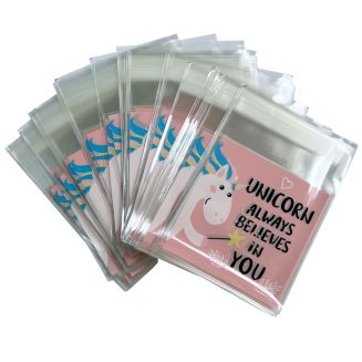 Fako Bijoux® - 100x Uitdeelzakjes - Cellofaan Plastic Traktatie Kado Zakjes - Snoepzakjes - Unicorn Always Believes In You - 7x7cm