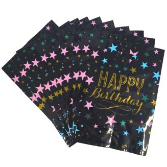 Fako Bijoux - Folie Uitdeelzakjes Happy Birthday - 10 stuks - Traktatie Zakjes Voor Uitdeelcadeautjes - Uitdeelzakjes Kinderfeestje - Verjaardag - Zwart